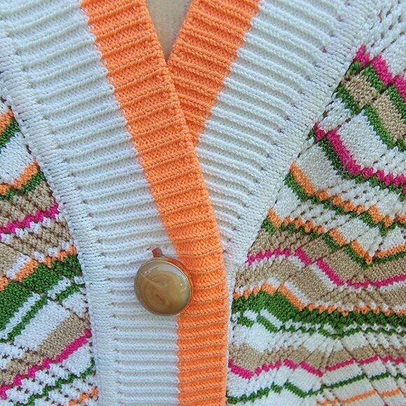 Veronica Beard knit button front cardigan  multi colored Shrt Slv Sz XL Preppy - Picture 2 of 4